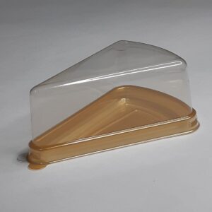 треугольный контейнер с низкой крышкой под кусочек торта, чизкейка, золотое дно LP-T-62