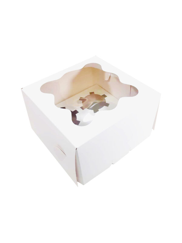 Белая коробочка с прозрачным окошком для капкейков, кексов, маффинов с размерами 160х160х100мм