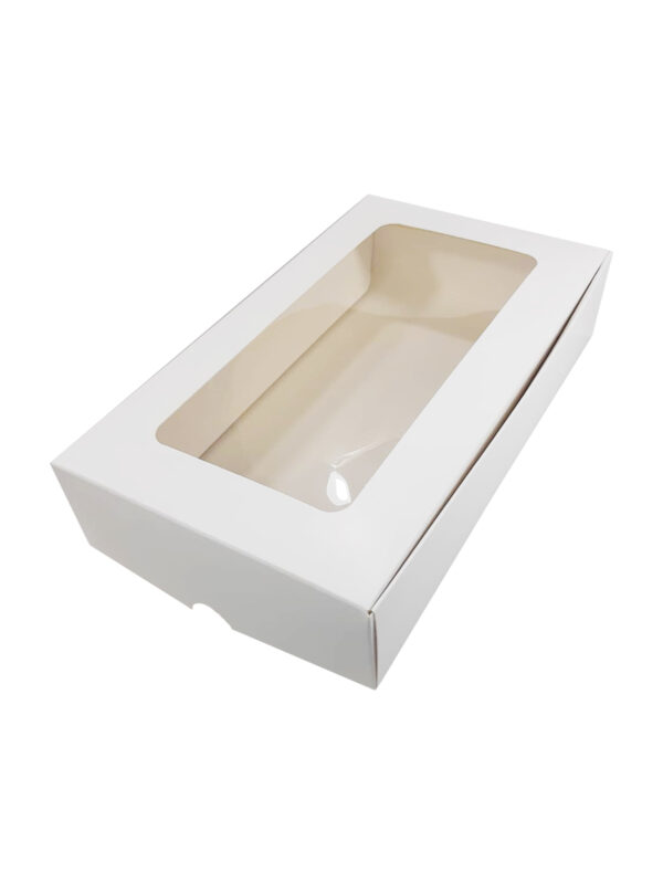 Коробочка белая с окном 280х165х55. Белая коробочка с размерами 280х165х55мм для кондитерских изделий таких как зефир изготовлена из...